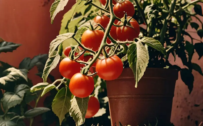 plantação de tomate em um jarro