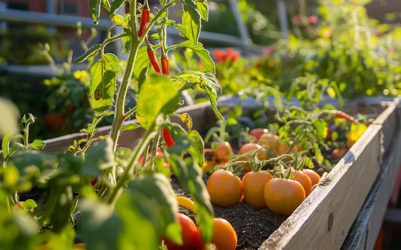 horta urbana de pimenta e tomate