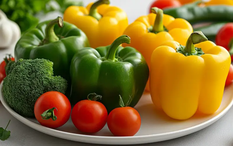 Pimentos Verde e Amarelo num prato